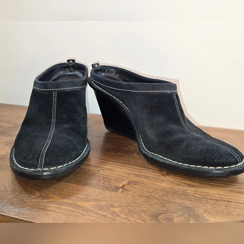Cole Haan Jaynie Black Suede Wedge Mules Women's Size 6.5B